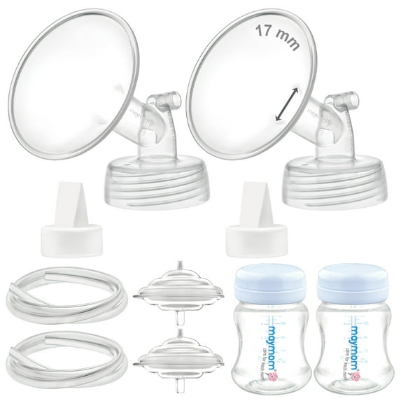 Maymom Pump Parts 17 mm Flanges, Valves, Tubes, Backflow Protectors, Bottles with One-Piece Travel Caps for Spectra S1 S2 9 Plus Breastpump. Replacement Pump Parts for Spectra Pump Accessories