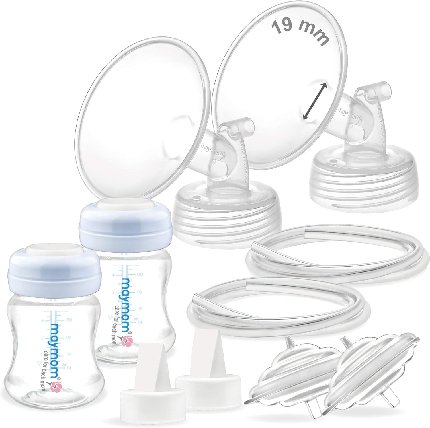 Maymom Pump Parts 19 mm Flange Valve Tube Backflow Protector Bottle with Two-Piece Travel Cap Compatible with Spectra S1 S2 9 Plus Breastpump. Replacement Pump Parts for Spectra Pump Accessories