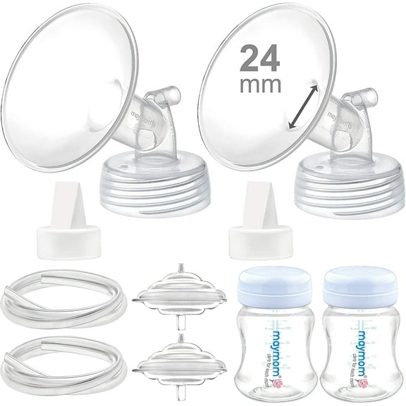 Maymom Pump Parts 24 mm Flanges, Valves, Tubes, Backflow Protectors, Bottles with One-Piece Travel Caps for Spectra S1 S2 9 Plus Breastpump. Replacement Pump Parts for Spectra Pump Accessories