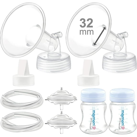 Maymom Pump Parts 32 mm Flanges, Valves, Tubes, Backflow Protectors, Bottles with One-Piece Travel Caps for Spectra S1 S2 9 Plus Breastpump. Replacement Pump Parts for Spectra Pump Accessories