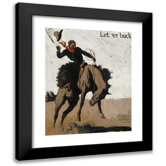 Maynard Dixon 12x14 Black Modern Framed Museum Art Print Titled - Let ‘Er Buck! Pendleton Round Up (1913)