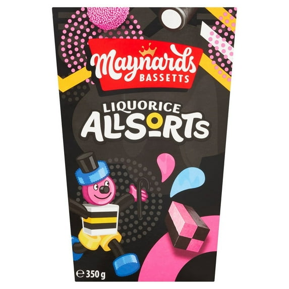 Maynards Bassetts Liquorice Allsorts Sweets Carton 350G, Imported from Britain