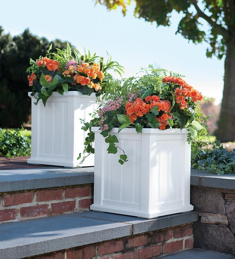 Cape Cod 14" White Polyethylene Outdoor Square Planter