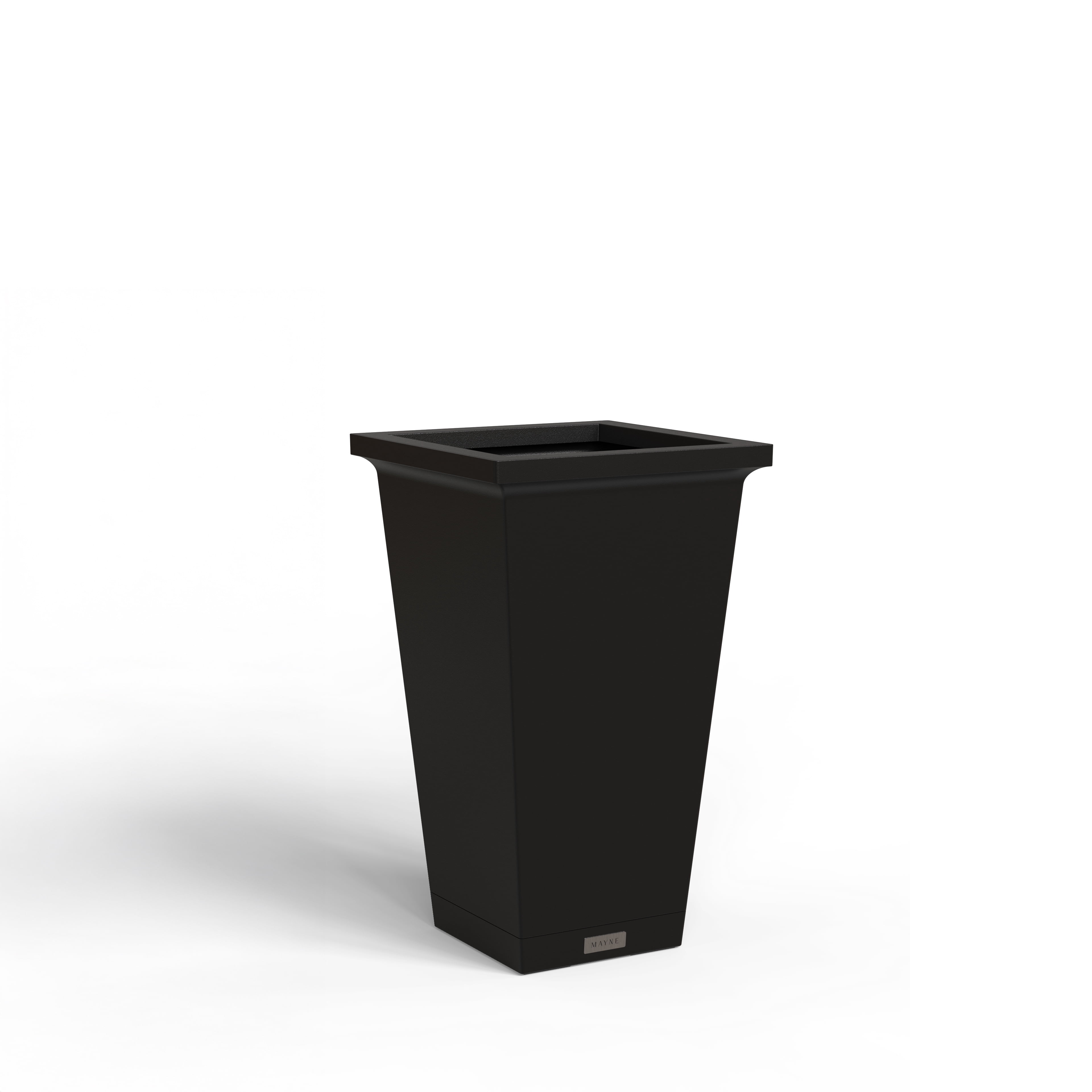 Mayne Evolve 14.5" x 14.5" x 24" Square Black Plastic Planter with Drip Tray