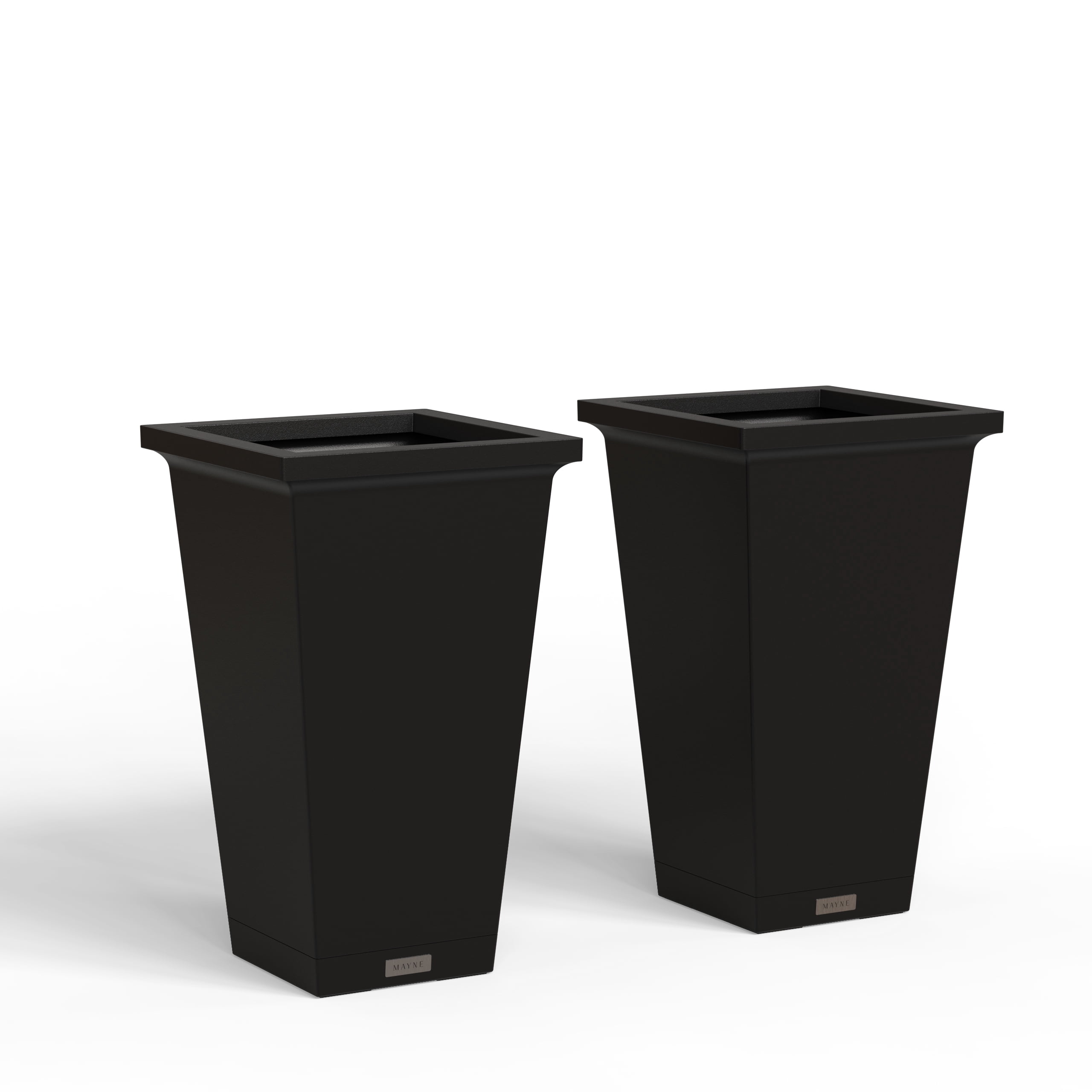 Mayne Evolve 14.5" x 14.5" x 24" Square Black Plstic Planter with Drip Tray, 2-Pack