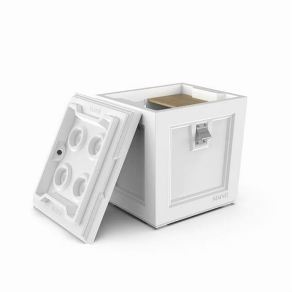 Mayne Fairfield 60 Can Polyethylene Patio Thermocooler with Bottle Opener and Cutting Board, White