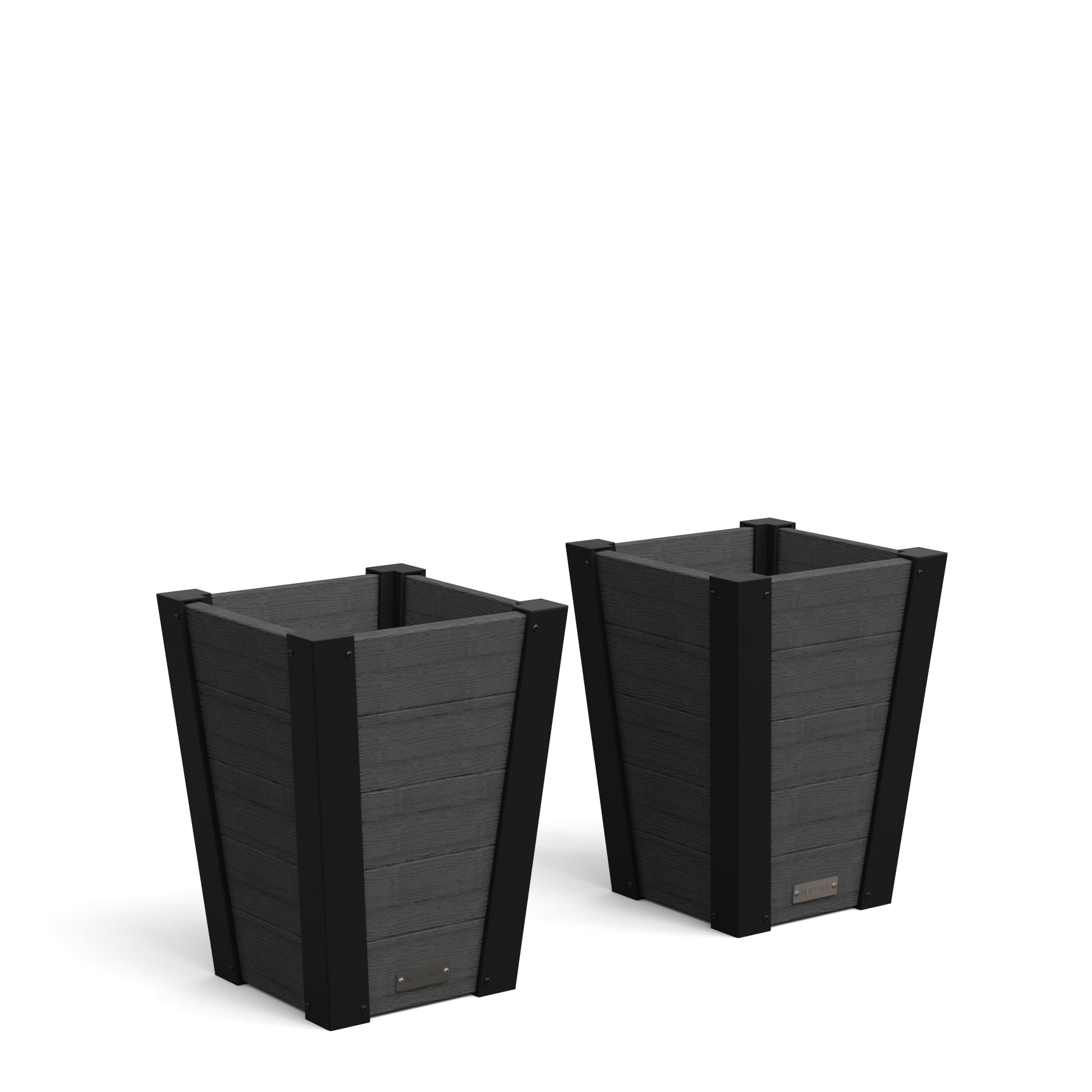 Mayne Horizon 14" x 14" x 18" Square Charcoal Plastic Planter, 2-Pack