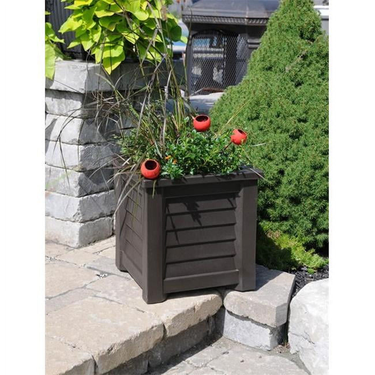 Espresso Square Resin Self-Watering Planter with Sub-Irrigation