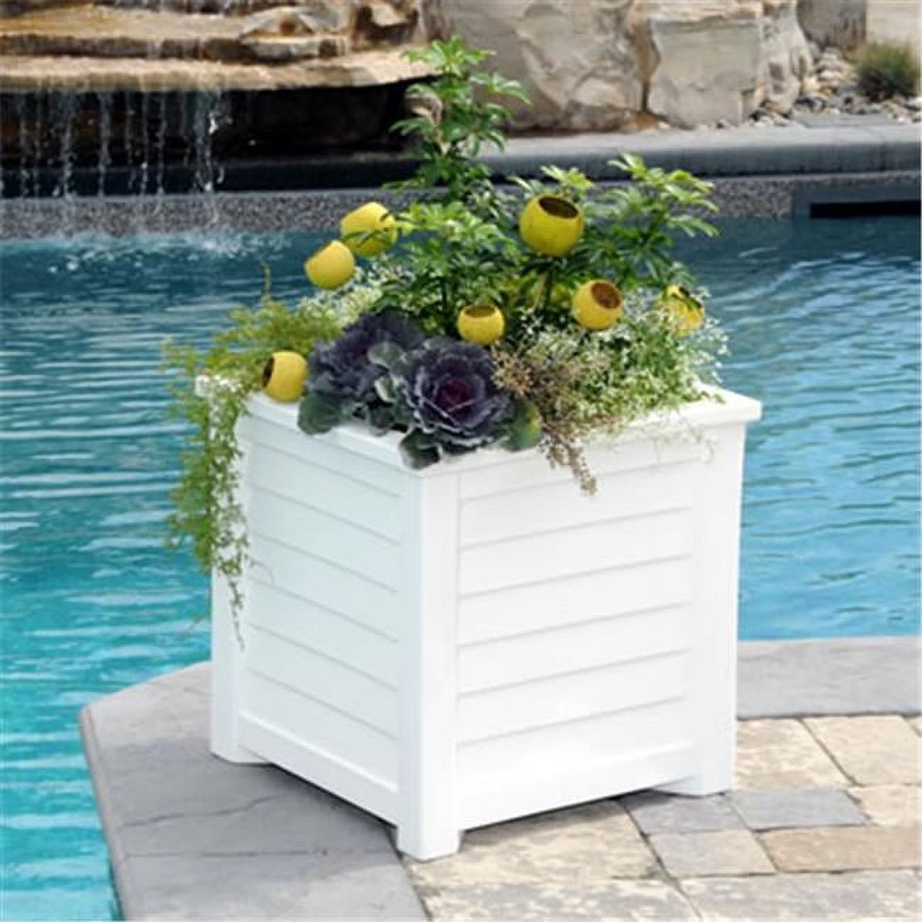 Lakeland White Resin Square Planter with Water Reservoir