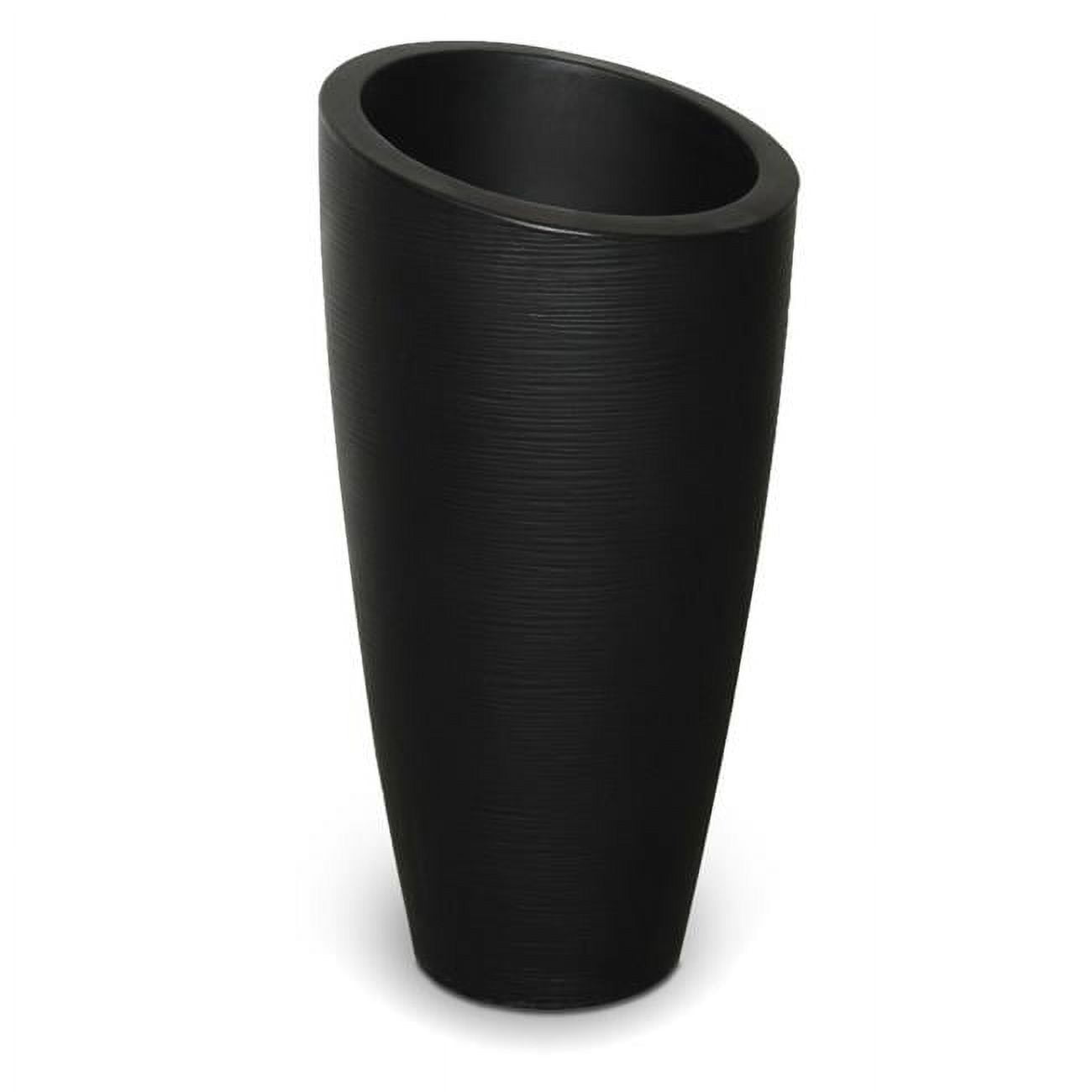 Modesto 32" Tall Black Polyethylene Planter with Grooved Texture