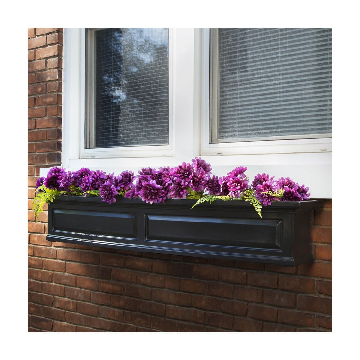 Nantucket Black Polyethylene Outdoor Window Box with Water Reservoir