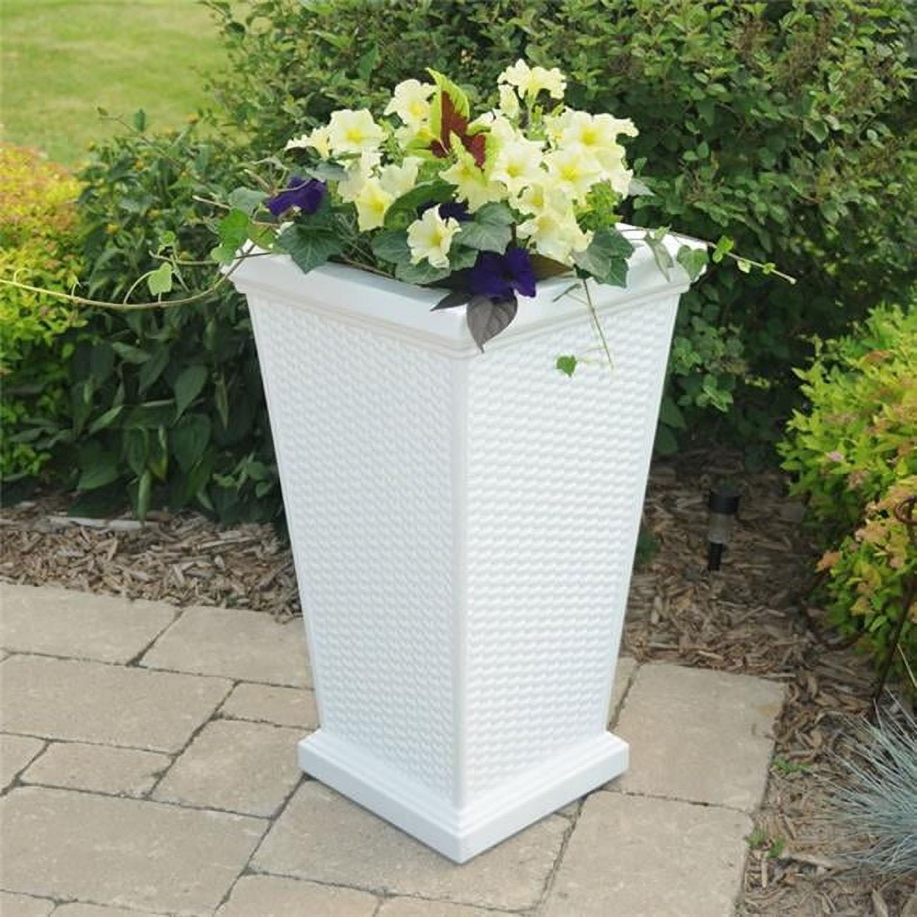 Wellington White Tall Polyethylene Wicker Planter