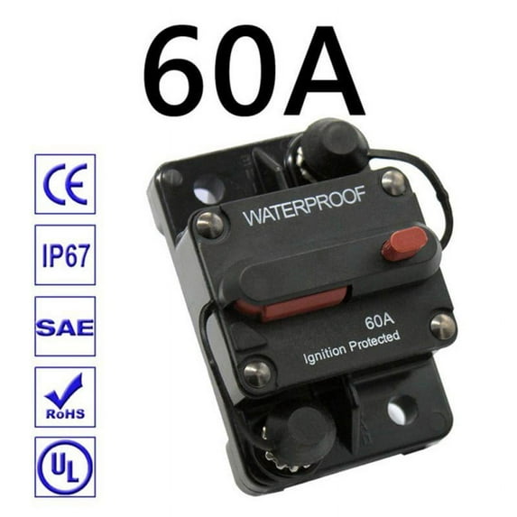 Maynos 60Amp Circuit Breaker 30-300A with Manual Reset Trolling Motor Auto Car Marine Boat Bike Stereo Audio Terminal Inline Fuse Inverter for System Current Overload Protection 12V-48V DC Waterproof