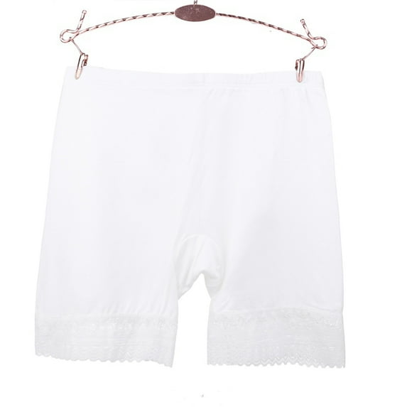 Maynos Comfortable Breathable Seamless Lace Safety Pants Modal Mid-Waist Solid Color Anti-Light Safety Boxer Shorts, M-2XL White