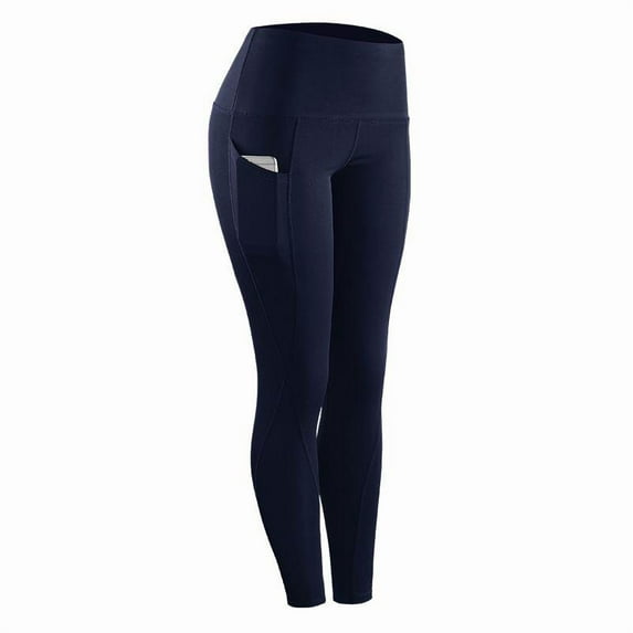 Maynos High Elastic Leggings Pant Women Solid Stretch Compression Sportswear Casual Yoga Jogging Leggings Pants With Pocket For Running Gym Yoga, M-3XL Dark Blue