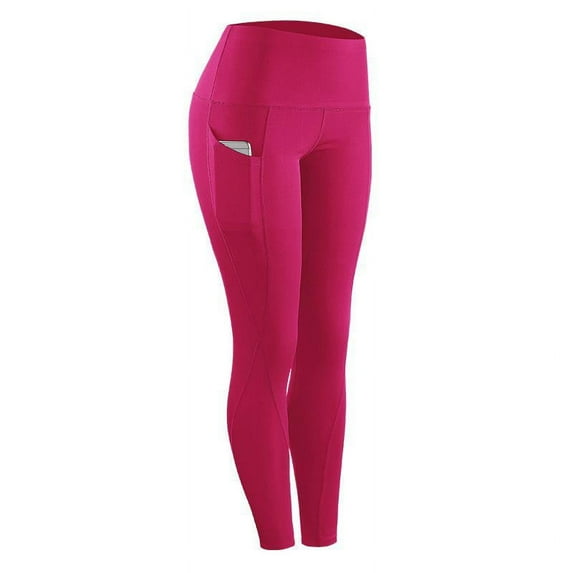 Maynos High Elastic Leggings Pant Women Solid Stretch Compression Sportswear Casual Yoga Jogging Leggings Pants With Pocket For Running Gym Yoga, M-3XL Rose Red