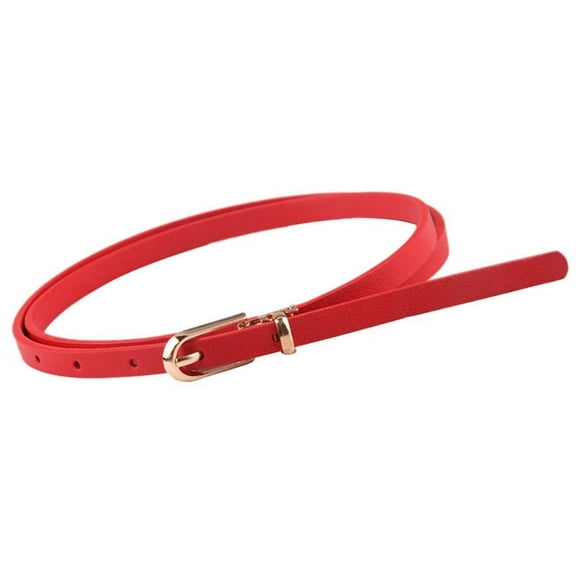 Maynos Women's Durable Fashion Skinny Adjustable Solid Color Thin PU Belt with Alloy Buckle, 7 Colors Options - Red