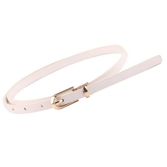 Maynos Women's Durable Fashion Skinny Adjustable Solid Color Thin PU Belt with Alloy Buckle, 7 Colors Options - White