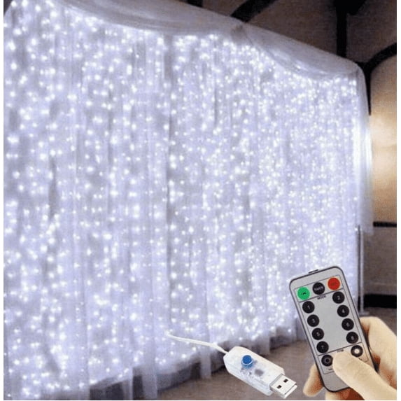 LED Curtain Lights,9.8ft×9.8ft, 300 LED, 3 Modes, Plug in Twinkle Lights, Warm White, Indoor Outdoor Decorative Wall Window String Lights for Bedroom, Party, Wedding Backdrop, Patio Décor and More