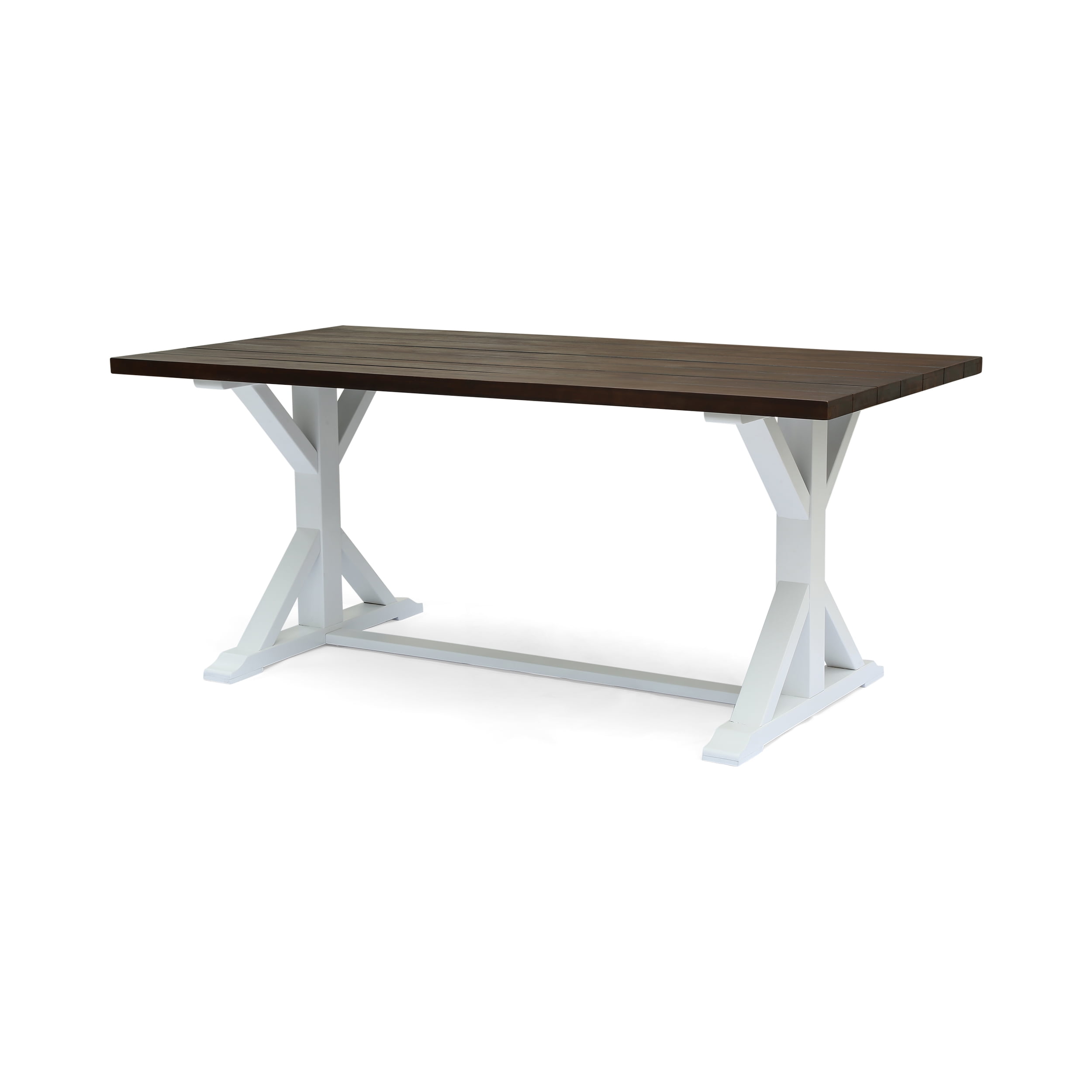 Rustic Dark Brown and White Acacia Wood Outdoor Dining Table