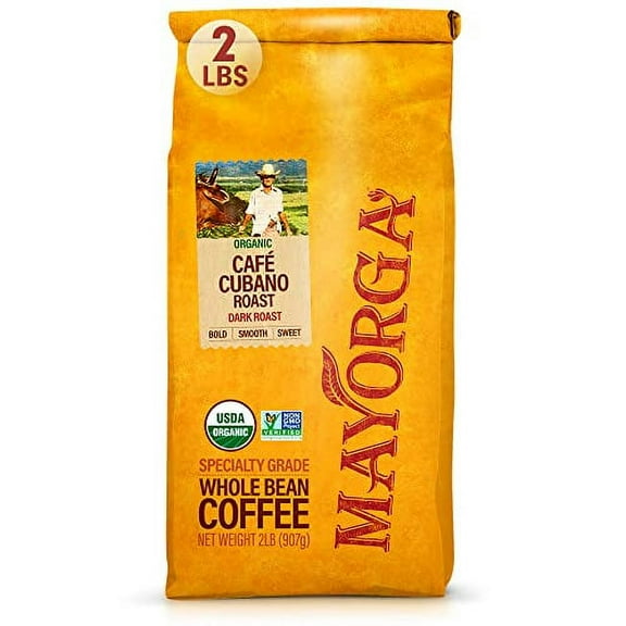 Mayorga Organics Coffee Cubano Roast Dark Coffee Dark Roast Whole Bean Coffee 2lbs Bag Caf, Specialty-Grade, 100% USDA Organic, Non-GMO Verified, Direct Trade, Kosher