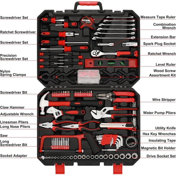 Mayouko 205PCS Home Repair Tool Kit, Complete Household Tool Set, Car Tools Kit Mechanic Set for Rv Trunk, Mechanics Home Tool Set, 205 Pieces Socket Wrench Auto Repair Hand Tool Kit