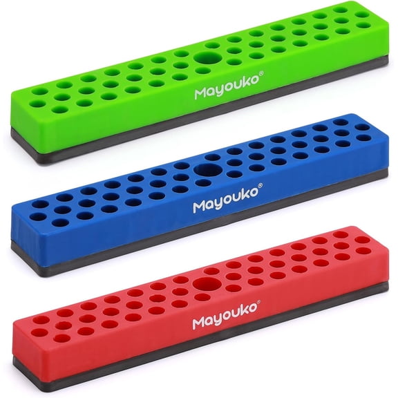 Mayouko 3PCS 1/4" Magnetic Hex Bit Holder Rack Organizer, 129 Holes, 1/4-Inch Drill Bit Holder, 3 Racks, Magnetic Bit Holder with Magnet Base for Screwdriver Bits