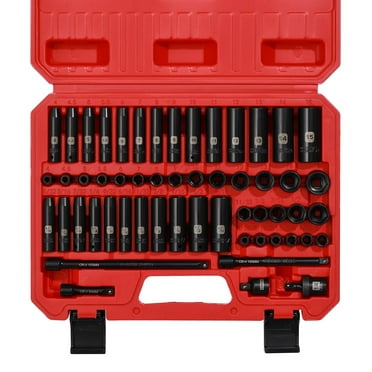 55-Piece 1/4" Drive Impact Socket Set – SAE & Metric, Deep & Shallow, With Extension Bars & Universal Joint