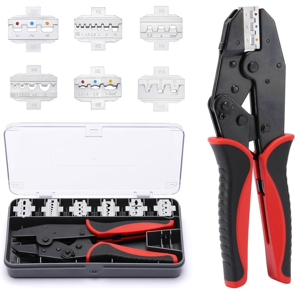 Mayouko 7PCS Quick Change Wire Crimping Tool Set, Ratchet Crimper with 6 Interchangeable Dies for Heat Shrink, Insulated, Non‑Insulated, Wire Ferrules, Open Barrel & Solar Connectors