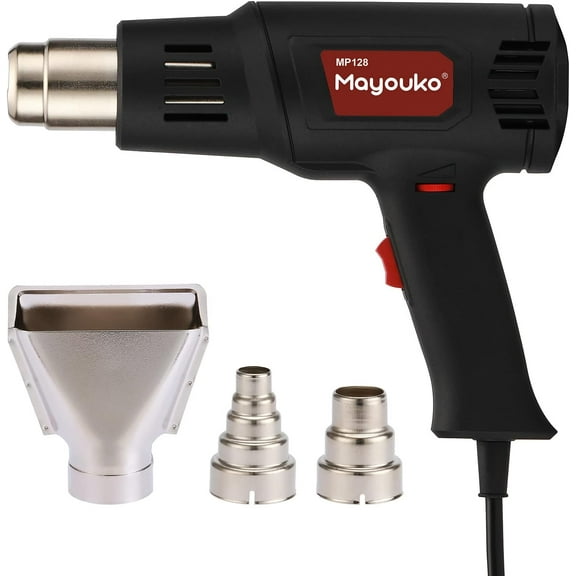 Mayouko PRO 1600W Heat Gun with Variable Temperature Mode, 122~1094(50- 590), Fast Heating Hot Air Gun with 3 Nozzles for Crafts, Shrinking PVC, Stripping Paint