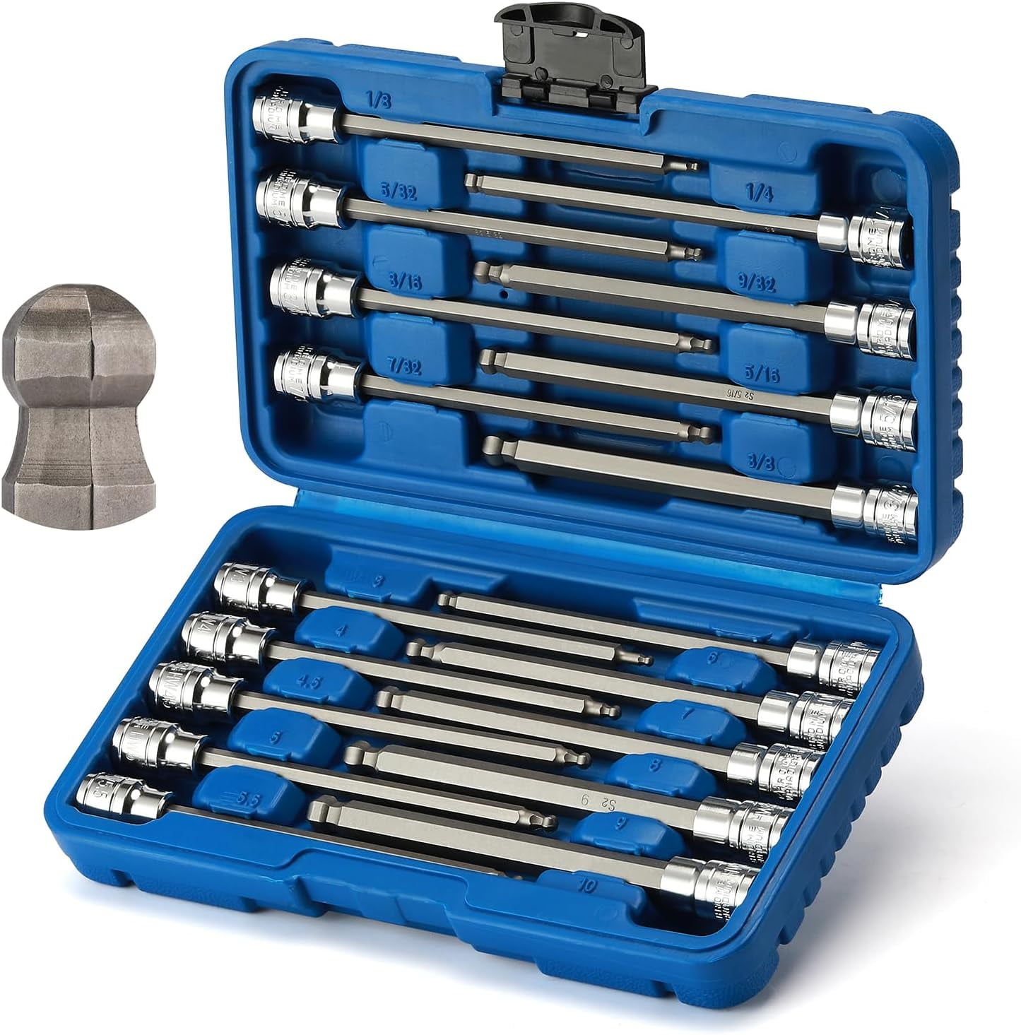 Mayouko Pro 3/8" Drive Extra Long Ball-End Hex Bit Socket Set, 1/8"-3/8", 3-10mm, SAE&Metric, 5.9 Inch Length