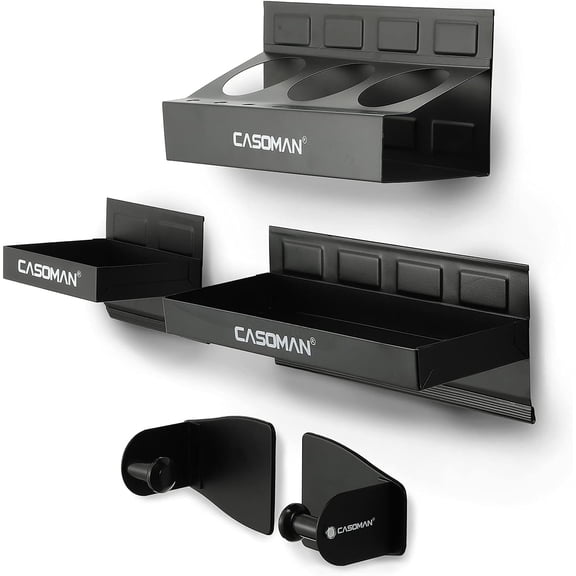 CASOMAN Magnetic Toolbox Shelf, Tray, Paper Towel Holder, 4-Piece Set, Black, Variety of Use, Durable, Magnets Any Metal Surface