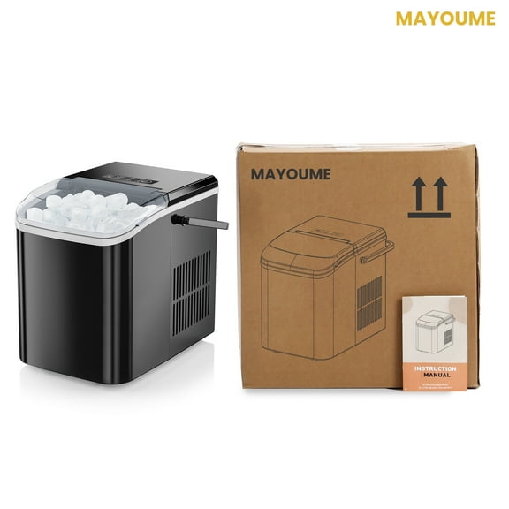 Mayoume Countertop Ice Maker Machine, with Handle and Ice Scoop, Black