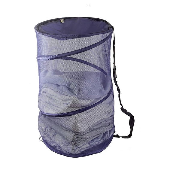 Maypes Mesh Collapsible Laundry Basket, Pop-Up Laundry Bags with Carrying Strap, Navy Blue, 18" x 29"