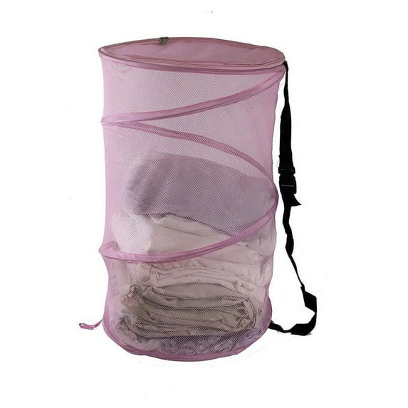 Maypes Collapsible Wire Mesh Tall Portable Laundry Hamper, Pink