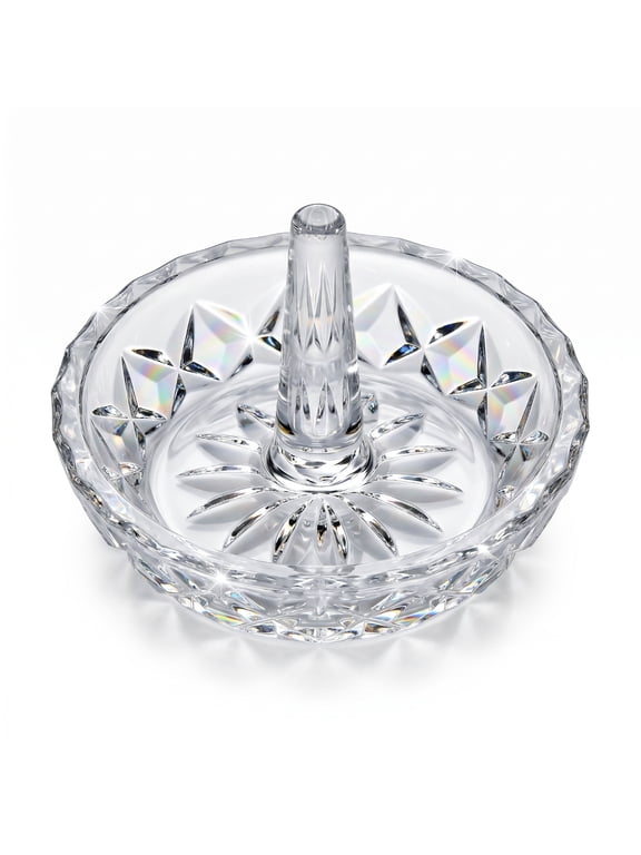 Crystal Glass Ring Holder, Round Jewelry Dish, 3 Inch Diameter, Clear