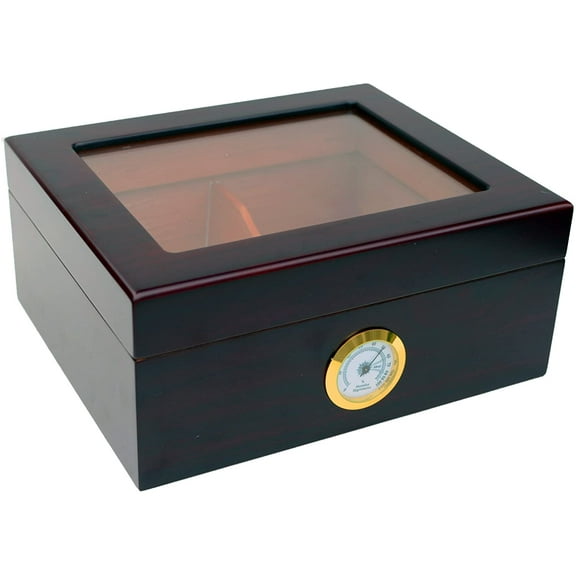 Maypes Desktop Cigar Humidor Box, Cedar Wood, Mahogany Finished Hygrometer, 10.25 x 8.75 x 4.5 in
