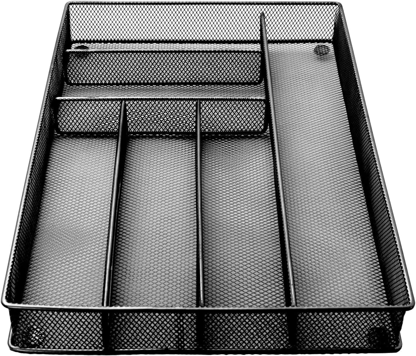 Maypes Kitchen Drawer Organizer Tray, Silverware Caddy Holder with Slip-Resistant Pads, Black
