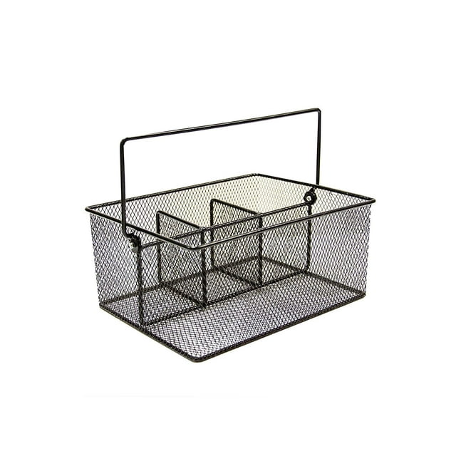 Maypes Utensil Caddy - Silverware Caddy for Parties, Spoon Holder, Buffet Organizer for Condiments, Napkin, Forks, Knives - Stainless Steel Flatware Caddy for Home, (Black)