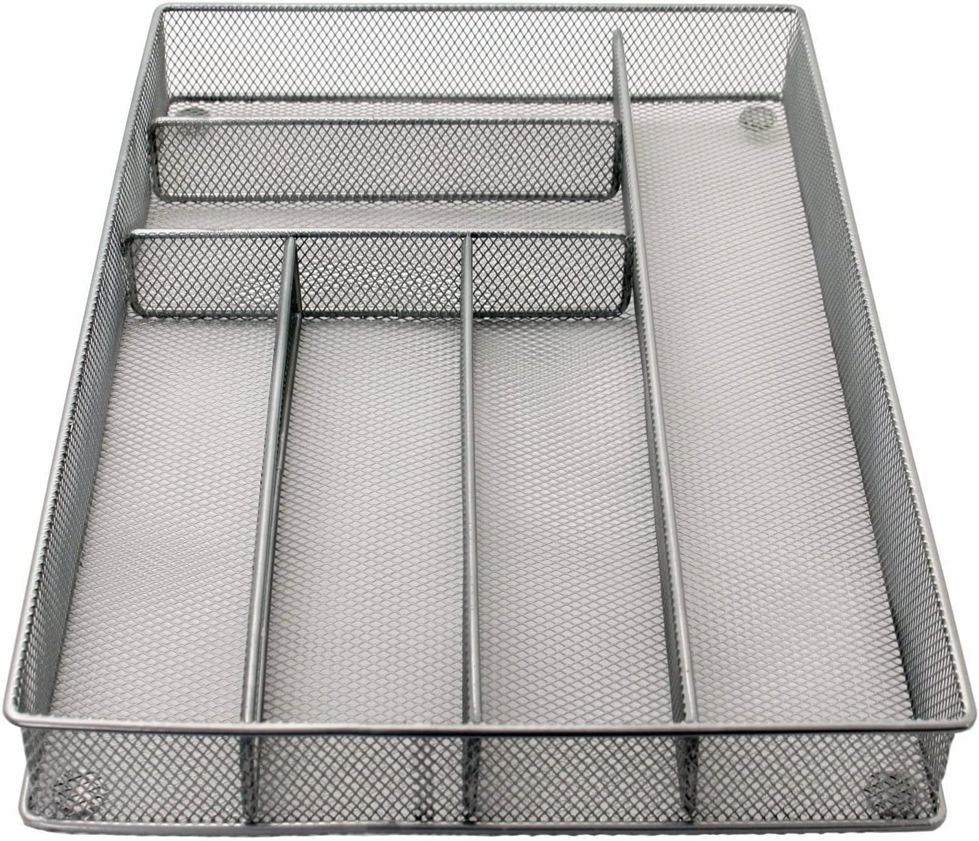 Maypes Utensil Drawer Organizer, Mesh Silverware Tray for Flatware, Slip-Resistant (Silver)