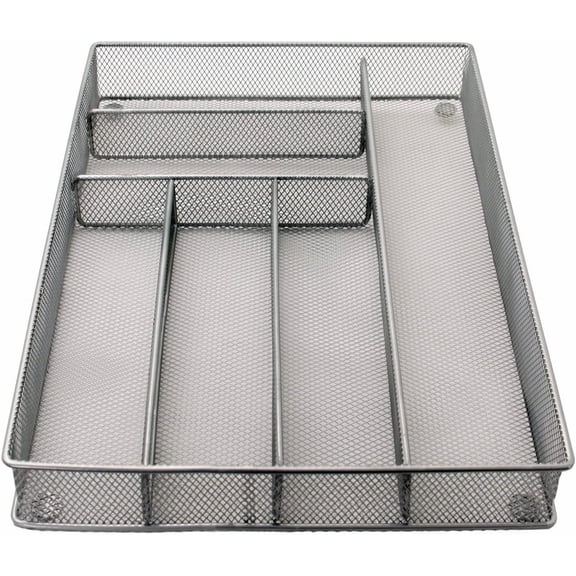 Maypes Utensil Drawer Organizer, Mesh Silverware Tray for Flatware, Slip-Resistant (Silver)