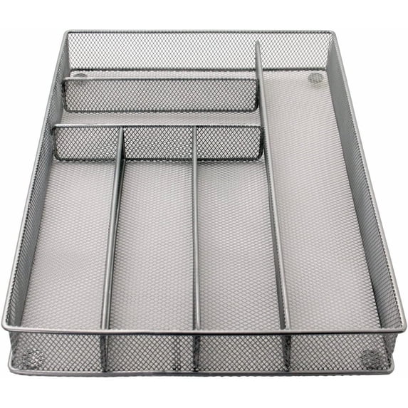 Maypes Utensil Drawer Organizer, Mesh Silverware Tray for Flatware, Slip-Resistant (Silver)