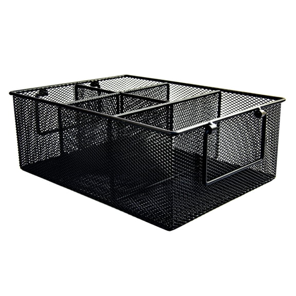 Maypes Utensil Holder for Party Hosting 4 Silverware Carrier Slots, 1 Small Paper Plate Holder, 2 Side Handles Condiment, Grill Flatware Caddy Black