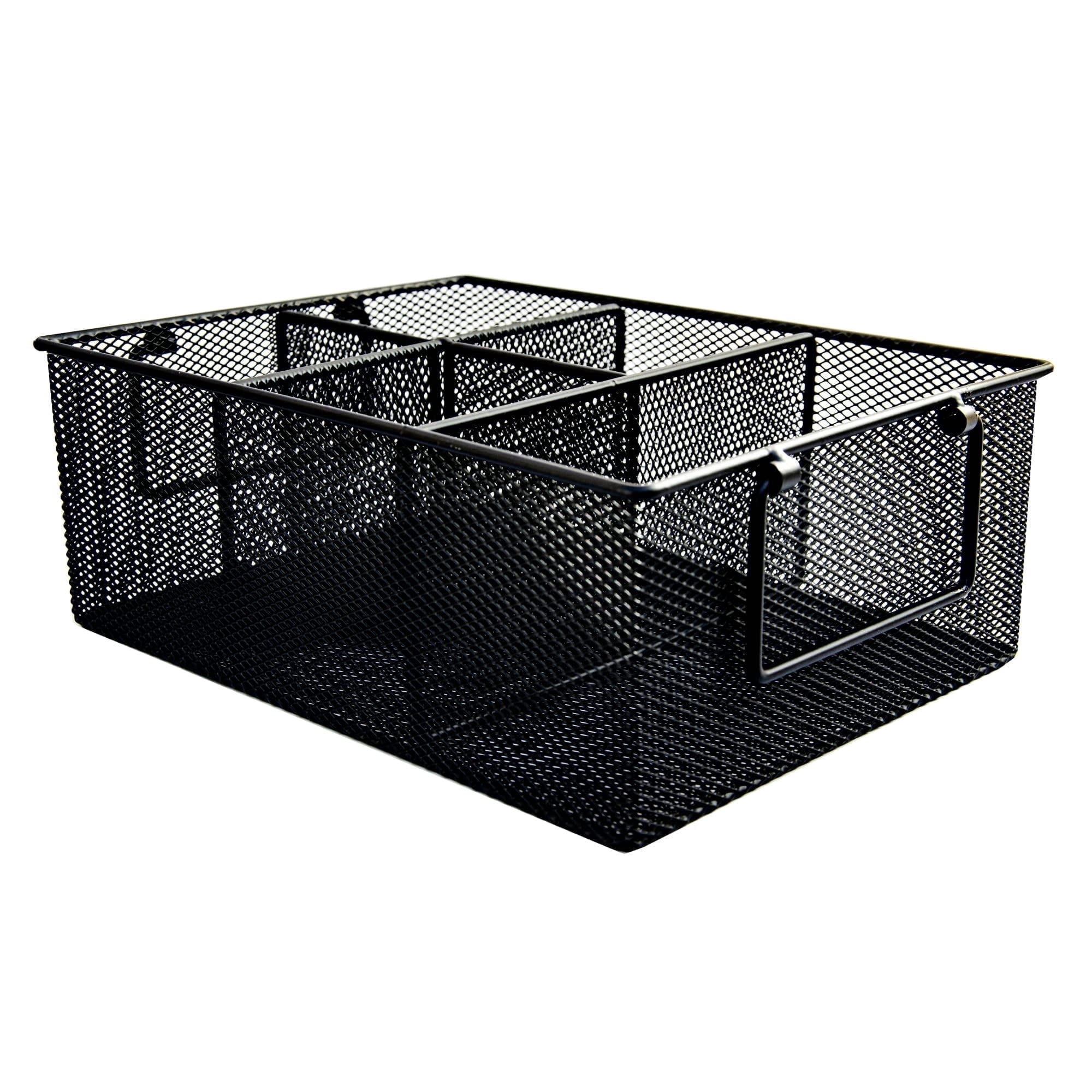 Maypes Kitchen Utensil Holder, 5-Compartment Silverware Organizer for Party Hosting, Black Flatware Caddy, 3.5 x 3.75 x 3.5 In