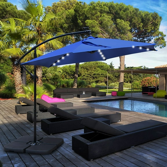 Maypex 10ft Outdoor Hanging Offset Cantilever Solar LED Umbrella with Crank - Navy Blue