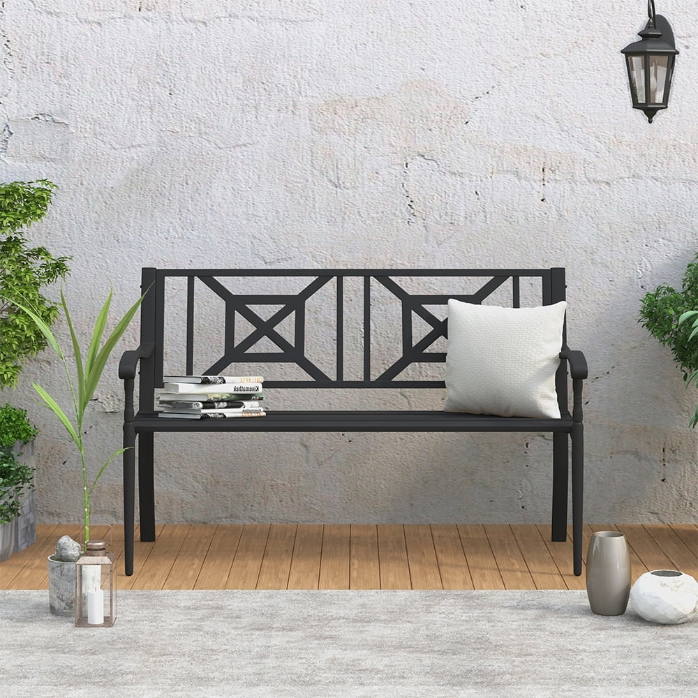 Maypex 4 FT Black Steel and Cast Iron Garden Bench