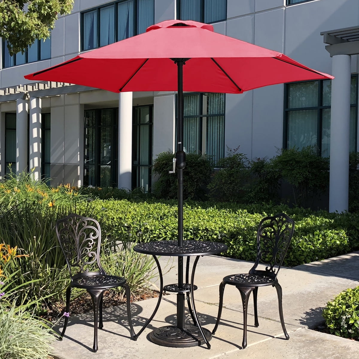 7.5 ft Red Round Market Patio Umbrella with Metal Pole