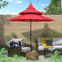Maypex Outdoor Patio Umbrella 9 Ft Pagoda with Crank, No Tilt, Red
