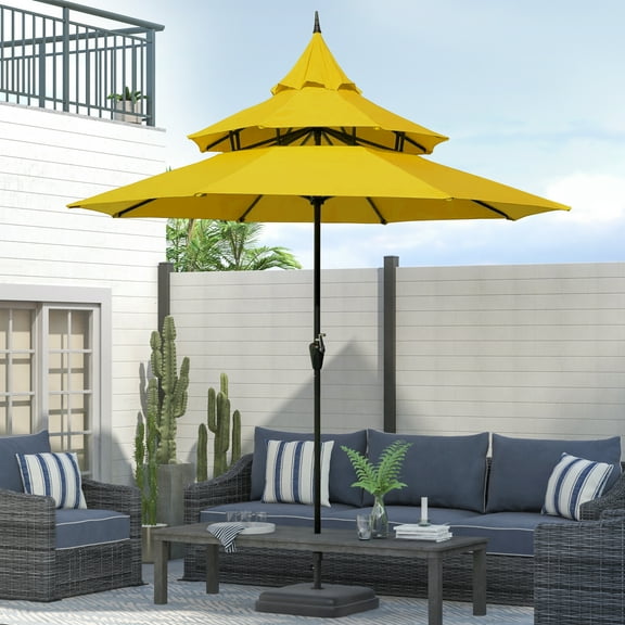 Maypex Outdoor Patio Umbrella 9 Ft Pagoda with Crank, No Tilt, Yellow