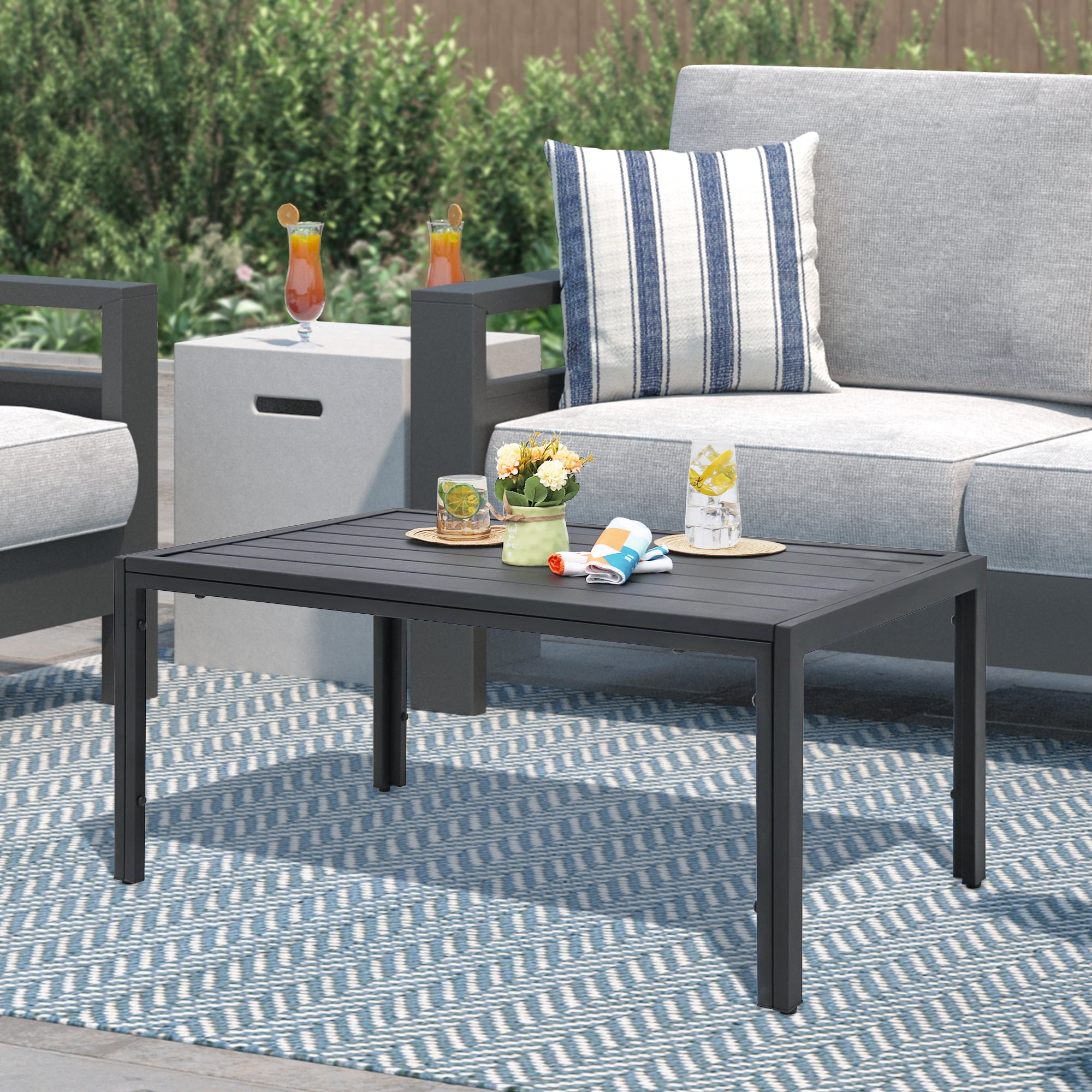 Maypex, Outdoor Side Table, 24''x40''x18'', Steel Slat Rectangle ...
